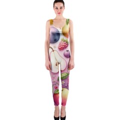 Fruits Apple Strawberry Raspberry One Piece Catsuit by Ravend