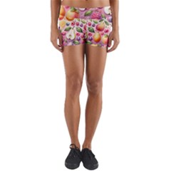 Fruits Apple Strawberry Raspberry Yoga Shorts by Ravend