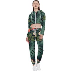 Flowers Monstera Foliage Tropical Cropped Zip Up Lounge Set by Ravend