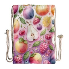 Fruits Apple Strawberry Raspberry Drawstring Bag (large) by Ravend