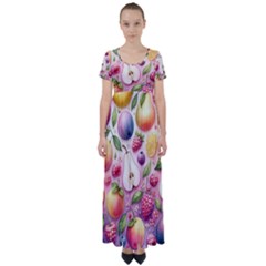 Fruits Apple Strawberry Raspberry High Waist Short Sleeve Maxi Dress by Ravend