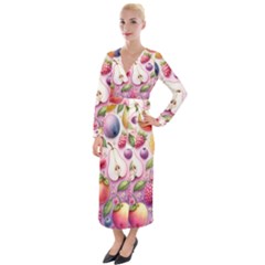 Fruits Apple Strawberry Raspberry Velvet Maxi Wrap Dress by Ravend