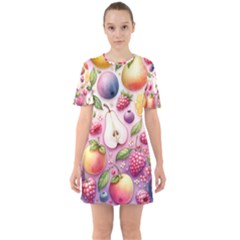 Fruits Apple Strawberry Raspberry Sixties Short Sleeve Mini Dress by Ravend