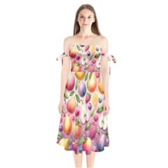 Fruits Apple Strawberry Raspberry Shoulder Tie Bardot Midi Dress by Ravend