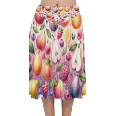 Fruits Apple Strawberry Raspberry Velvet Flared Midi Skirt by Ravend