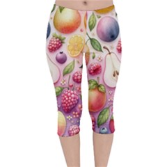 Fruits Apple Strawberry Raspberry Velvet Capri Leggings  by Ravend