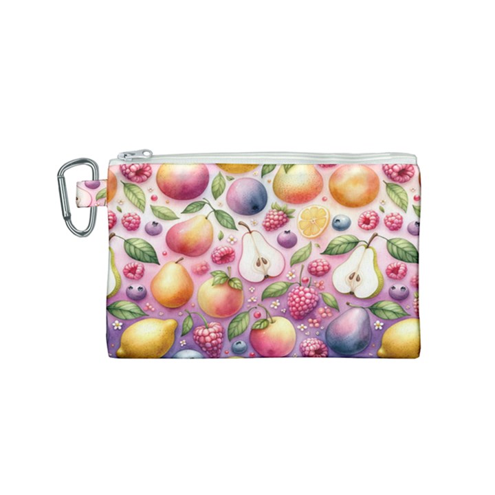 Fruits Apple Strawberry Raspberry Canvas Cosmetic Bag (Small)