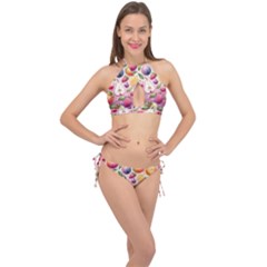 Fruits Apple Strawberry Raspberry Cross Front Halter Bikini Set by Ravend