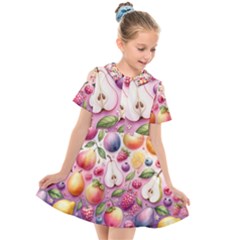 Fruits Apple Strawberry Raspberry Kids  Short Sleeve Shirt Dress by Ravend