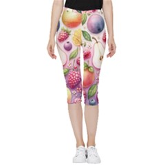 Fruits Apple Strawberry Raspberry Inside Out Lightweight Velour Capri Leggings  by Ravend