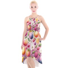 Fruits Apple Strawberry Raspberry High-low Halter Chiffon Dress  by Ravend