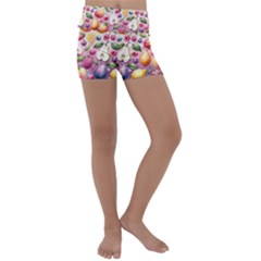 Fruits Apple Strawberry Raspberry Kids  Lightweight Velour Yoga Shorts by Ravend