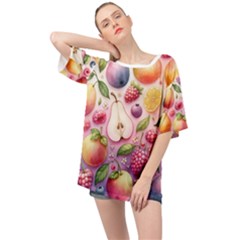 Fruits Apple Strawberry Raspberry Oversized Chiffon Top by Ravend