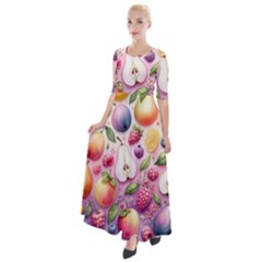 Fruits Apple Strawberry Raspberry Half Sleeves Maxi Dress by Ravend