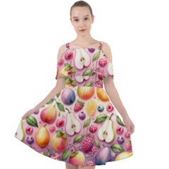 Fruits Apple Strawberry Raspberry Cut Out Shoulders Chiffon Dress by Ravend