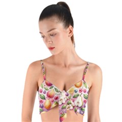 Fruits Apple Strawberry Raspberry Woven Tie Front Bralet by Ravend