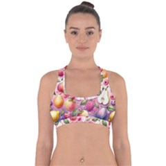 Fruits Apple Strawberry Raspberry Cross Back Hipster Bikini Top  by Ravend