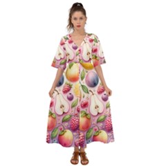 Fruits Apple Strawberry Raspberry Kimono Sleeve Boho Dress by Ravend