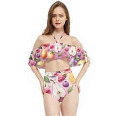 Fruits Apple Strawberry Raspberry Halter Flowy Bikini Set  by Ravend