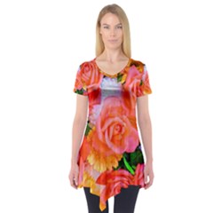 Bouquet Floral Blossom Anniversary Short Sleeve Tunic  by Ravend