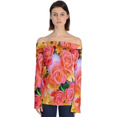 Bouquet Floral Blossom Anniversary Off Shoulder Long Sleeve Top by Ravend