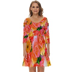 Bouquet Floral Blossom Anniversary Shoulder Cut Out Zip Up Dress by Ravend