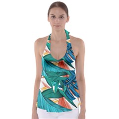 Leaves Tropical Exotic Green Plant Tie Back Tankini Top by Ravend