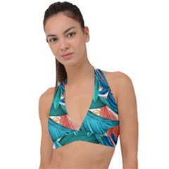 Leaves Tropical Exotic Green Plant Halter Plunge Bikini Top by Ravend