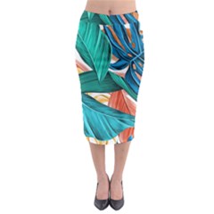 Leaves Tropical Exotic Green Plant Midi Pencil Skirt by Ravend