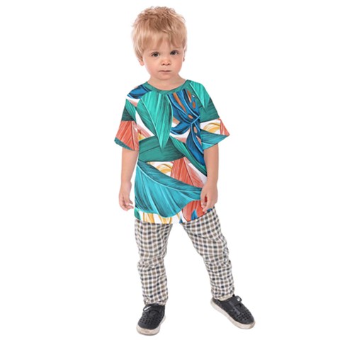 Leaves Tropical Exotic Green Plant Kids  Raglan T-shirt by Ravend