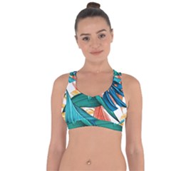 Leaves Tropical Exotic Green Plant Cross String Back Sports Bra by Ravend