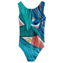 Leaves Tropical Exotic Green Plant Kids  Cut-out Back One Piece Swimsuit by Ravend