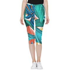 Leaves Tropical Exotic Green Plant Inside Out Lightweight Velour Capri Leggings  by Ravend