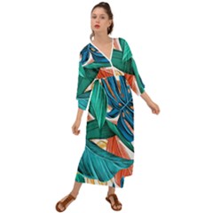 Leaves Tropical Exotic Green Plant Grecian Style  Maxi Dress by Ravend