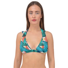 Leaves Tropical Exotic Green Plant Double Strap Halter Bikini Top by Ravend