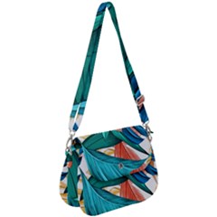 Leaves Tropical Exotic Green Plant Saddle Handbag by Ravend