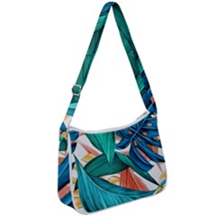 Leaves Tropical Exotic Green Plant Zip Up Shoulder Bag by Ravend