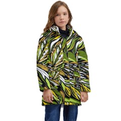 Foliage Pattern Texture Background Kids  Hooded Longline Puffer Jacket by Ravend