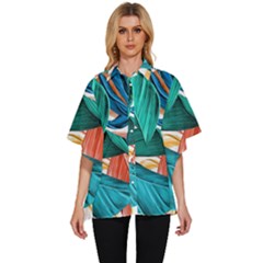 Leaves Tropical Exotic Green Plant Women s Batwing Button Up Shirt