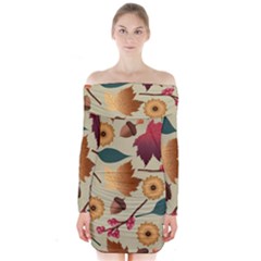 Autumn Leaves Colours Season Long Sleeve Off Shoulder Dress