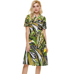 Foliage Pattern Texture Background Button Top Knee Length Dress by Ravend