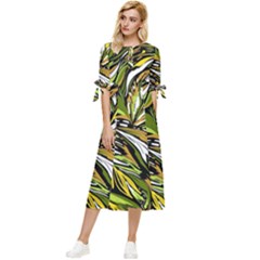 Foliage Pattern Texture Background Bow Sleeve Chiffon Midi Dress by Ravend