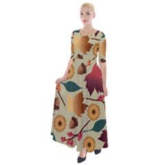 Autumn Leaves Colours Season Half Sleeves Maxi Dress by Ravend