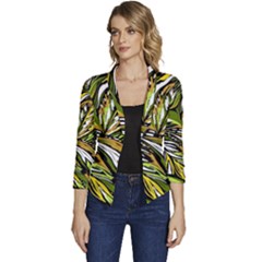 Foliage Pattern Texture Background Women s Casual 3/4 Sleeve Spring Jacket by Ravend