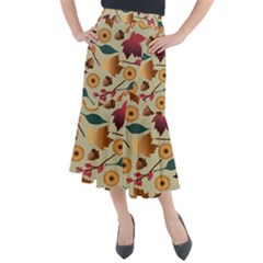 Autumn Leaves Colours Season Midi Mermaid Skirt by Ravend