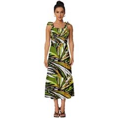 Foliage Pattern Texture Background Tie-strap Tiered Midi Chiffon Dress by Ravend