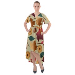 Autumn Leaves Colours Season Front Wrap High Low Dress