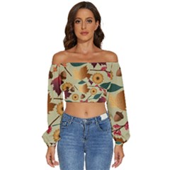 Autumn Leaves Colours Season Long Sleeve Crinkled Weave Crop Top by Ravend