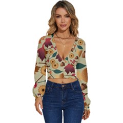 Autumn Leaves Colours Season Long Sleeve Deep-v Velour Top by Ravend