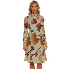 Autumn Leaves Colours Season Long Sleeve Shirt Collar A-line Dress by Ravend